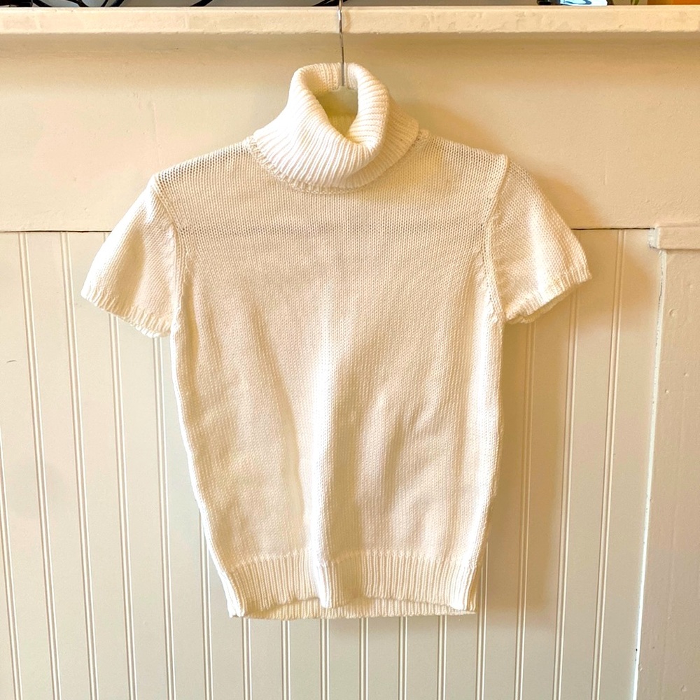 Short Sleeve White Cotton Sweater